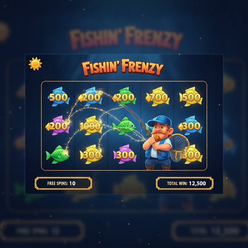 Fishin Frenzy free spins round with fisherman wild collecting fish prize values on screen