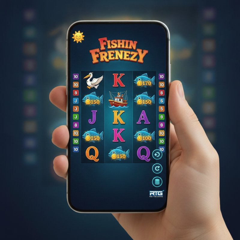 Fishin Frenzy slot running on a mobile device with Real Time Gaming provider logo